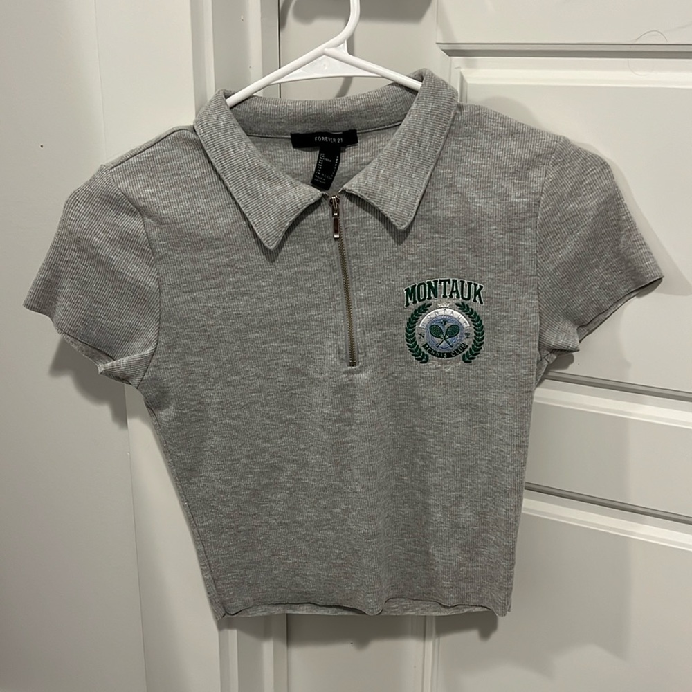 Collared Crop Top with Zip